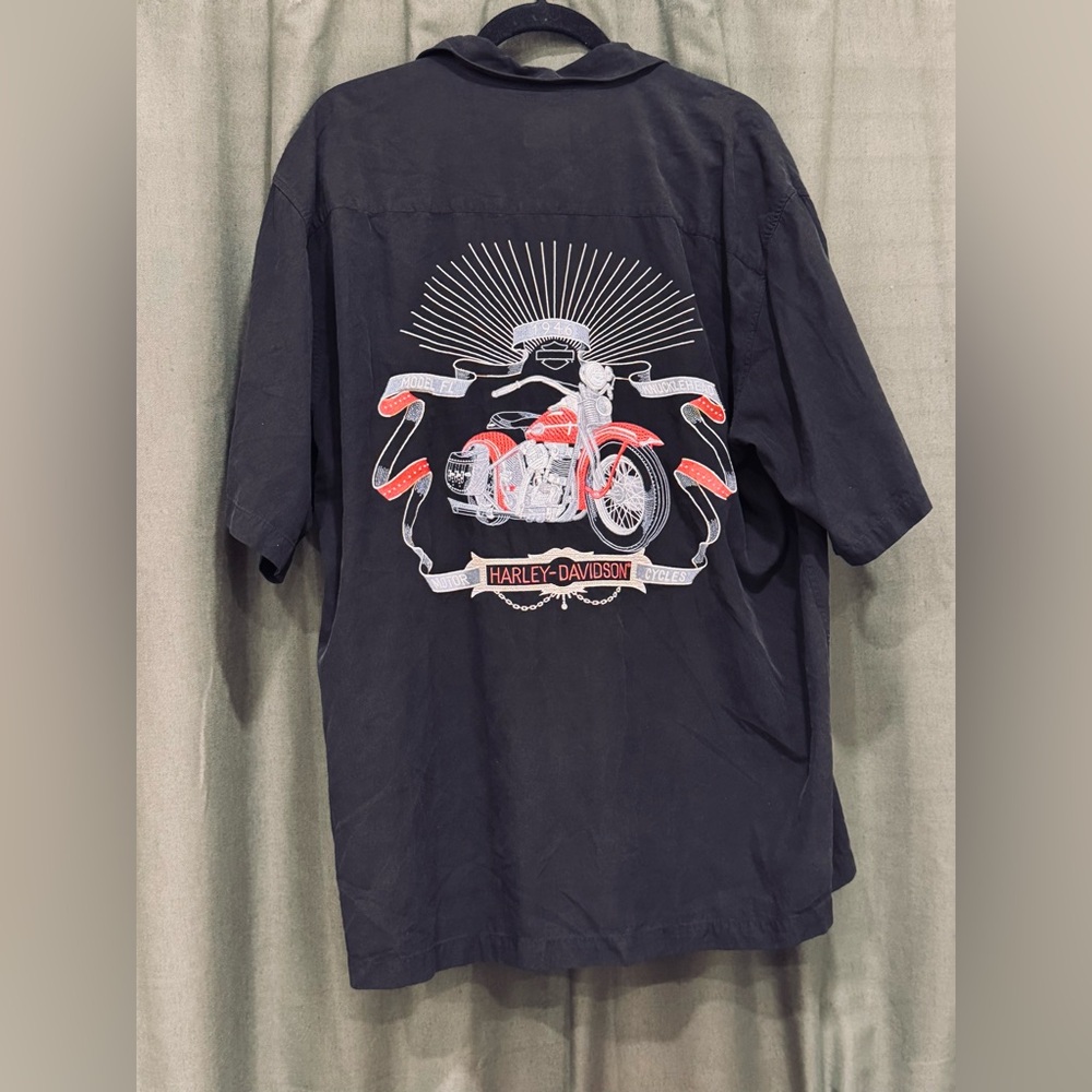 Harley-Davidson Black Silk Blend Button Down Shirt Biker Embroidered Size XL - Picture 7 of 7